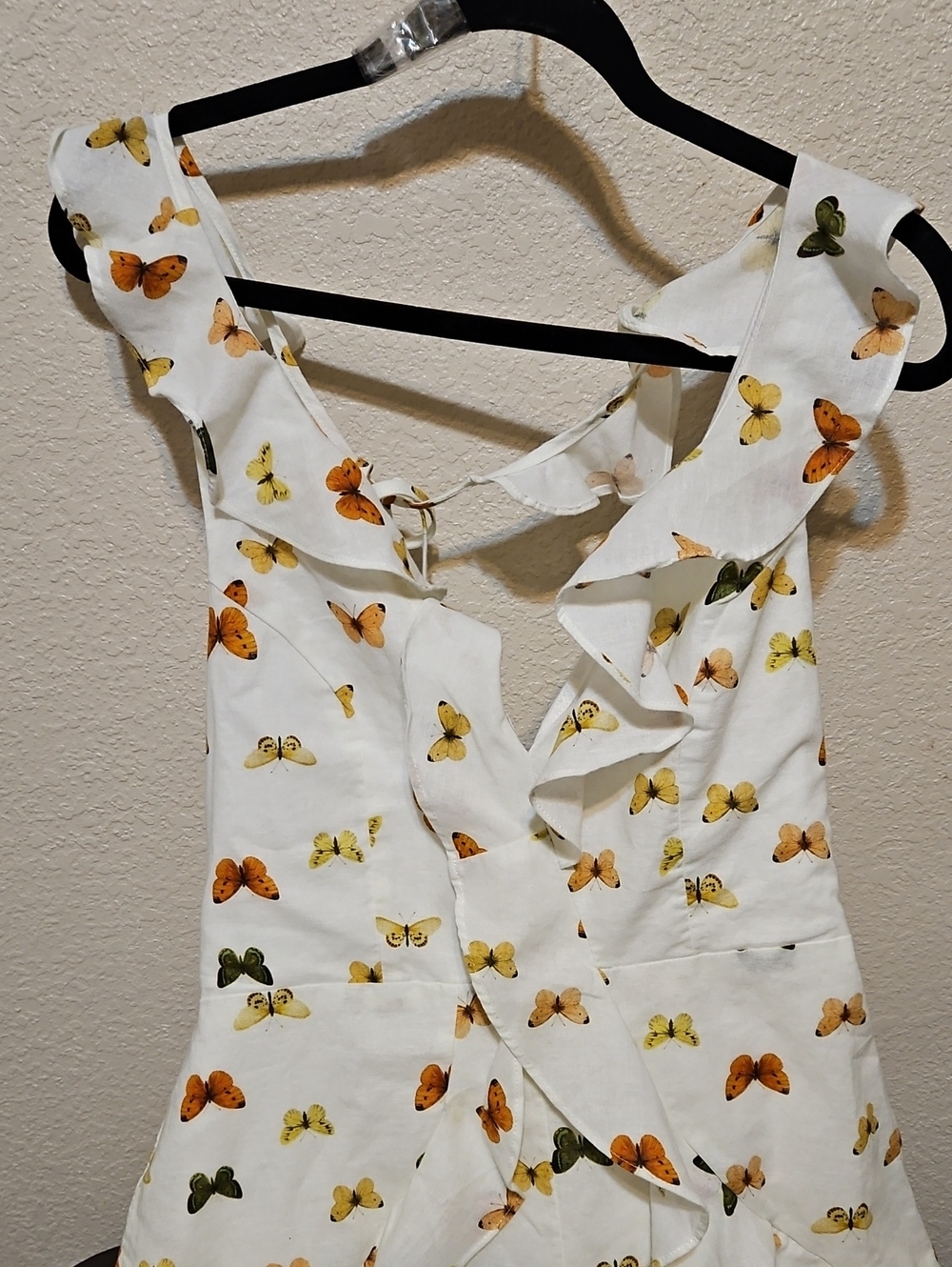White Butterfly-Print Ruffle Romper - Picture 2 of 11